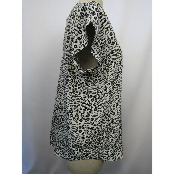 Joie Women's Silk Leopard Print Square Neck Short Sleeve Top White Black Size Lj - Picture 6 of 11